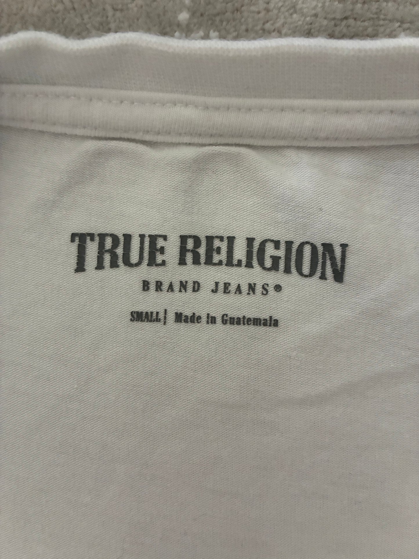 True Religion Women's Crystal Buddha White Crop T-Shirt 'White' (Pre-Owned)