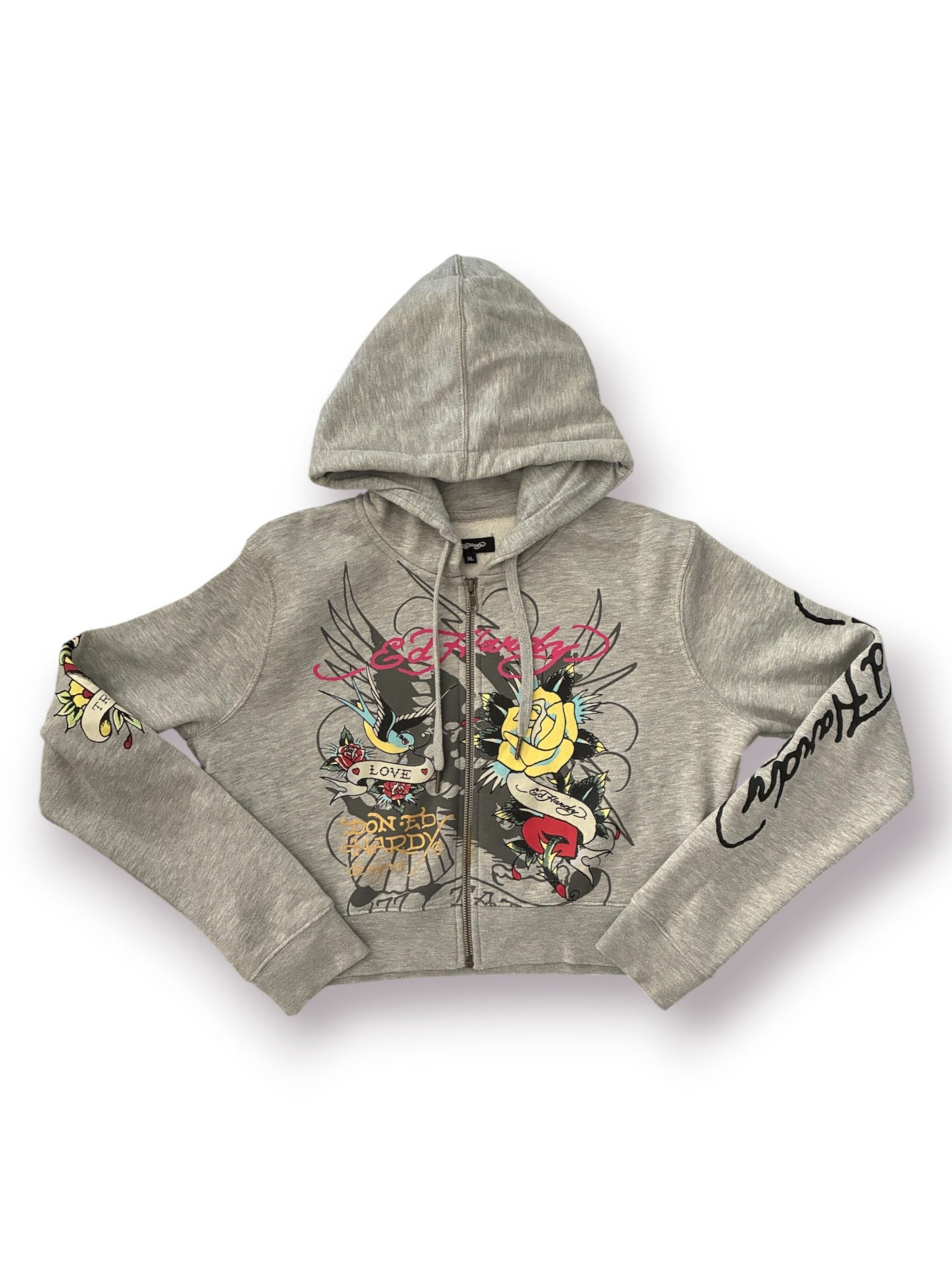 Ed Hardy Women's Rose and Sword Hoodie 'Heather Grey' (Pre-Owned)