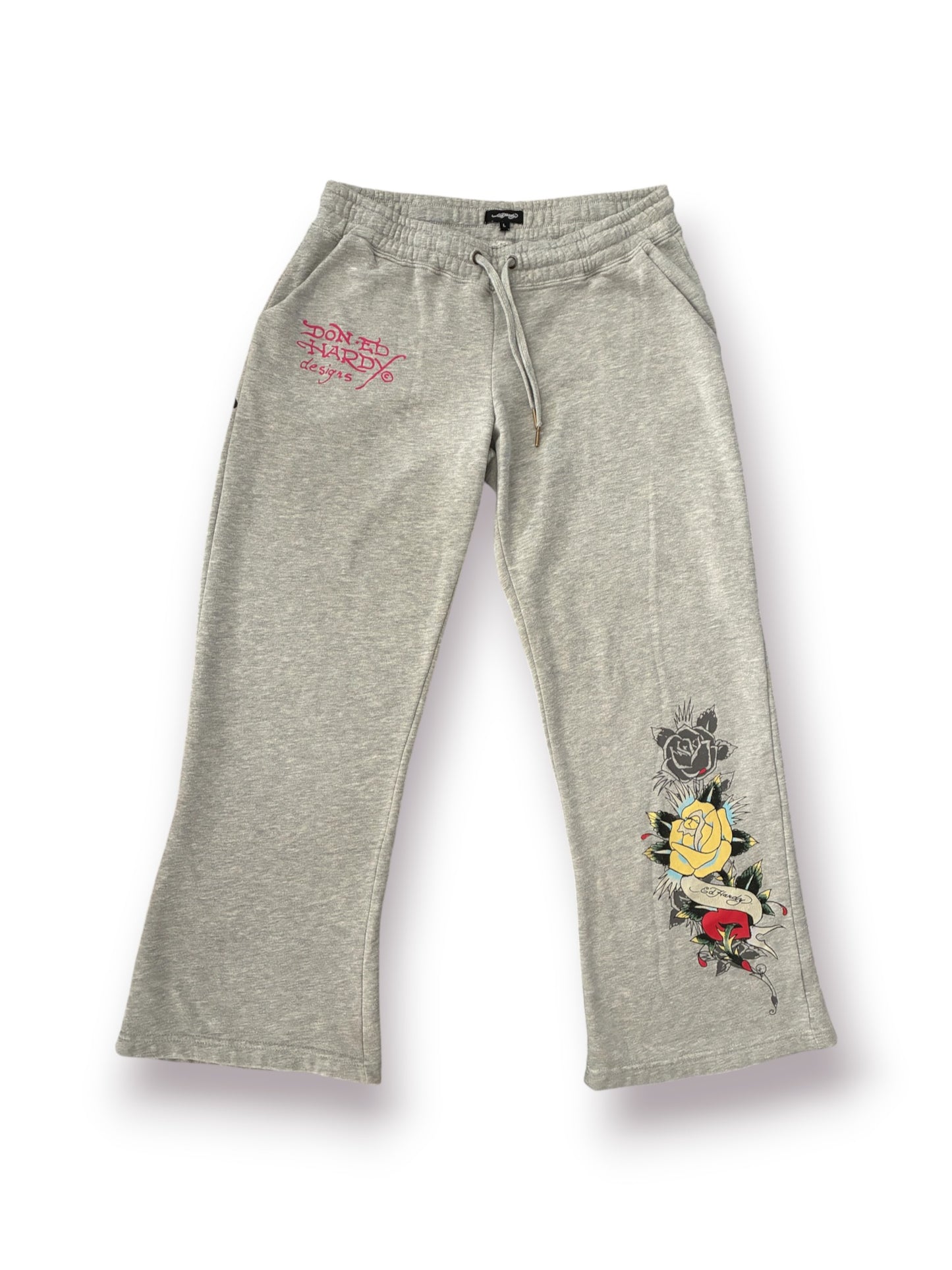 Ed Hardy Women's Rose and Sword Zip Front Sweatpants 'Heather Grey' (Pre-Owned)
