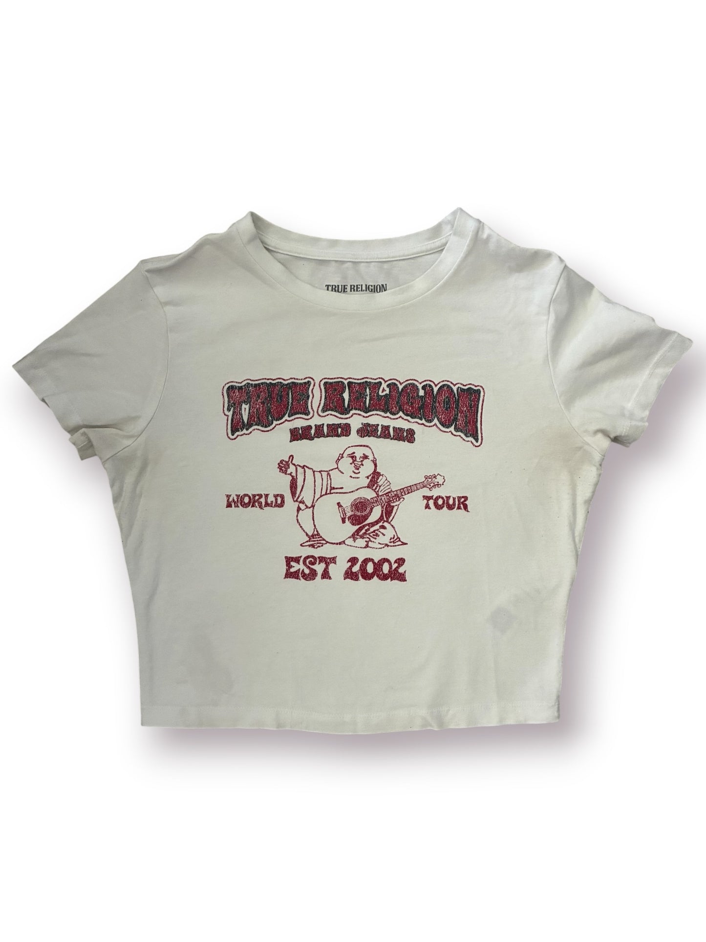 True Religion Women's Crystal Buddha White Crop T-Shirt 'White' (Pre-Owned)