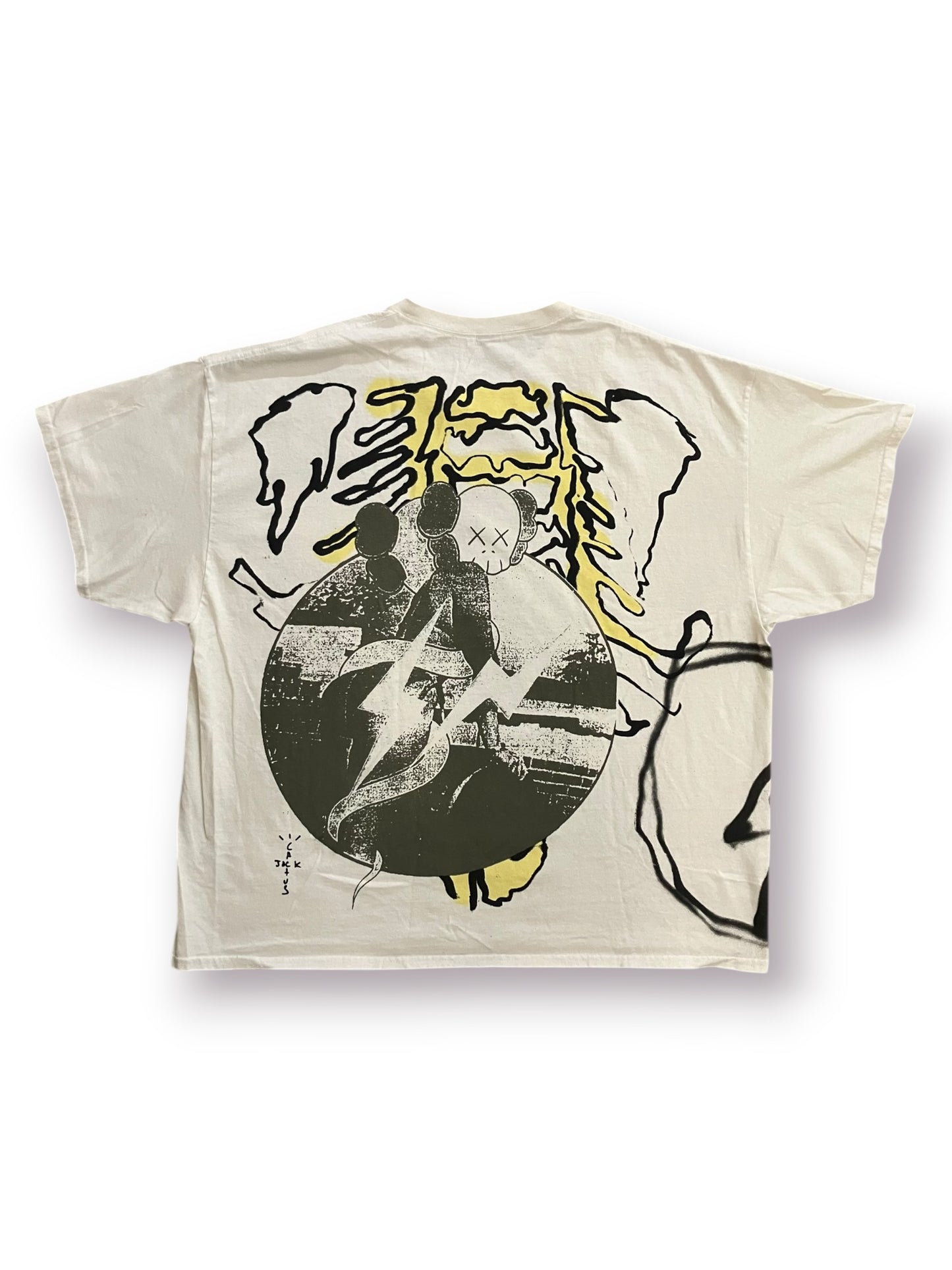 Travis Scott Cactus Jack x Kaws for Fragment Tee ‘Aged Yellow’ (Pre-Owned)