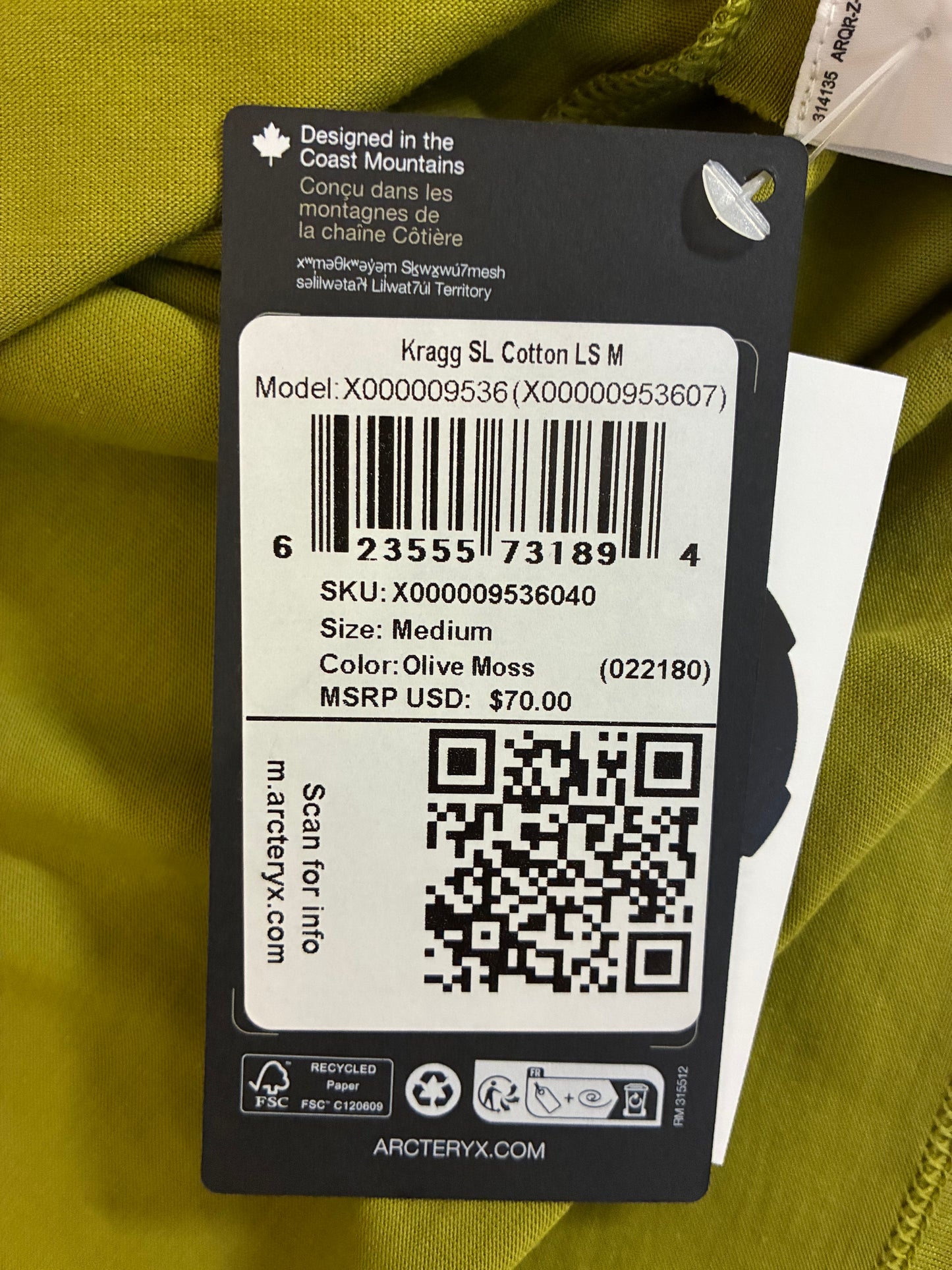 Arc’teryx Kragg SL Cotton LS ‘Olive Moss’