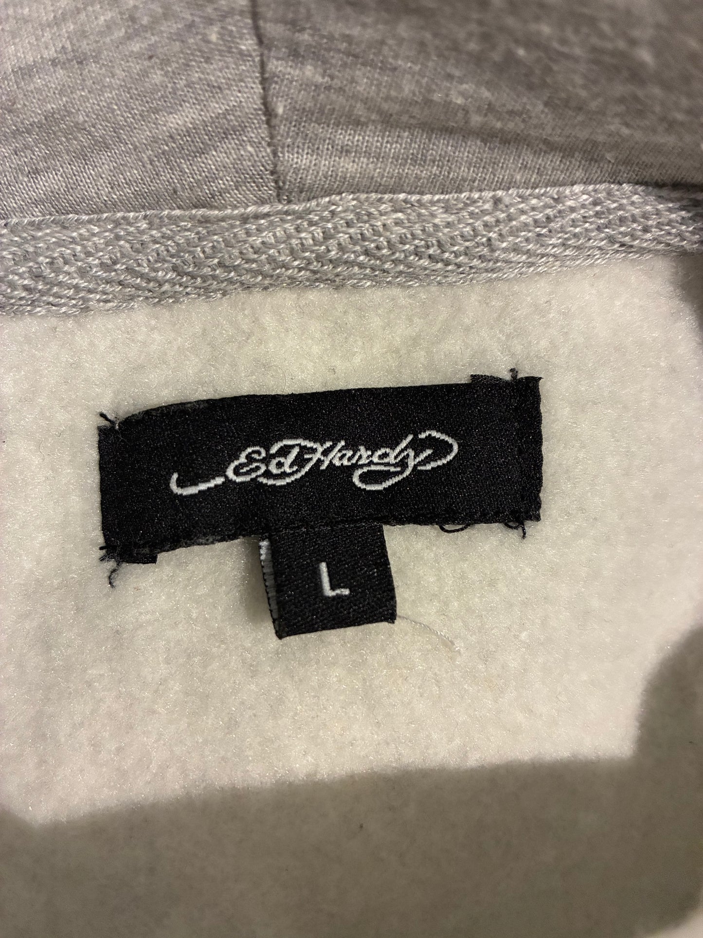 Ed Hardy Rose and Sword Zip-Front Cropped Hoodie ‘Grey’