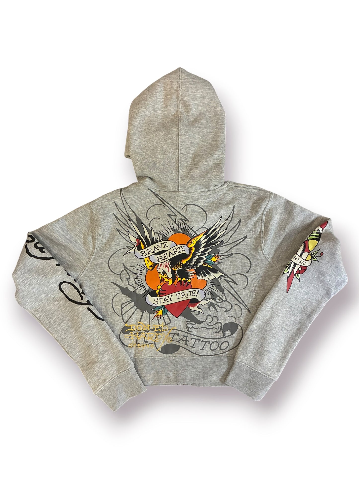 Ed Hardy Rose and Sword Zip-Front Cropped Hoodie ‘Grey’