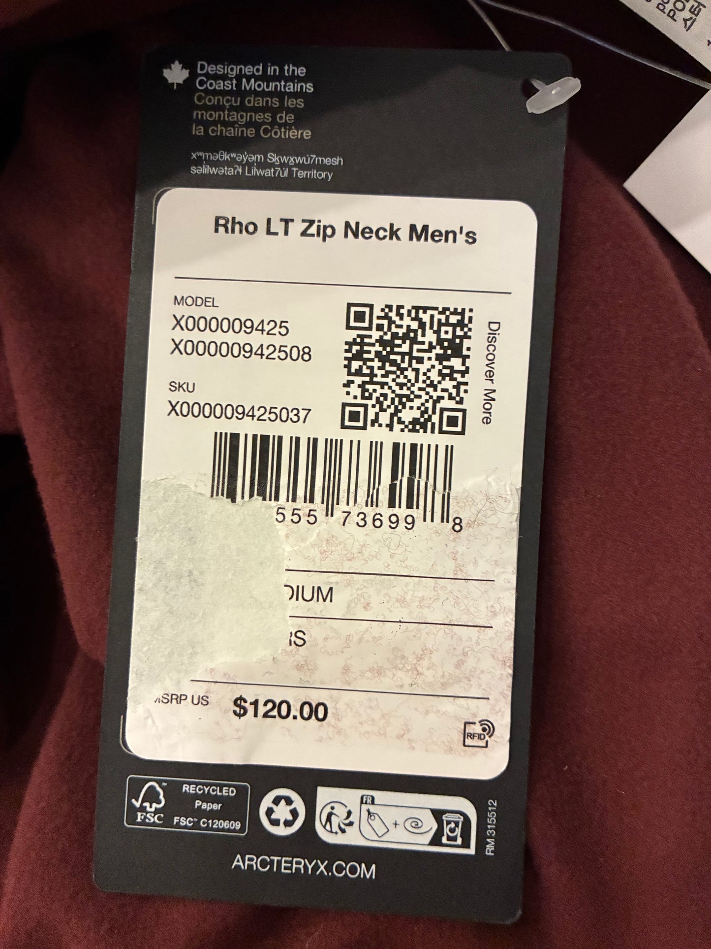 Arc’teryx Rho LT Zip Neck ‘Mars’